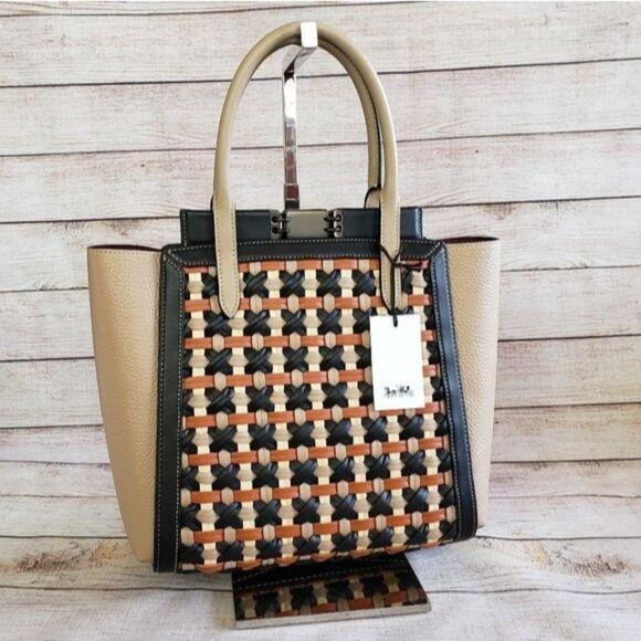 Coach Troupe Tote Pebble Glovetanned Leather Weaving Satchel Shoulder Crossbody - Picture 9 of 16
